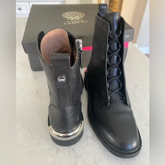 Black leather booties Louise et Cia - Vince Camuto 8.5 BRAND NEW - Picture 2 of 4